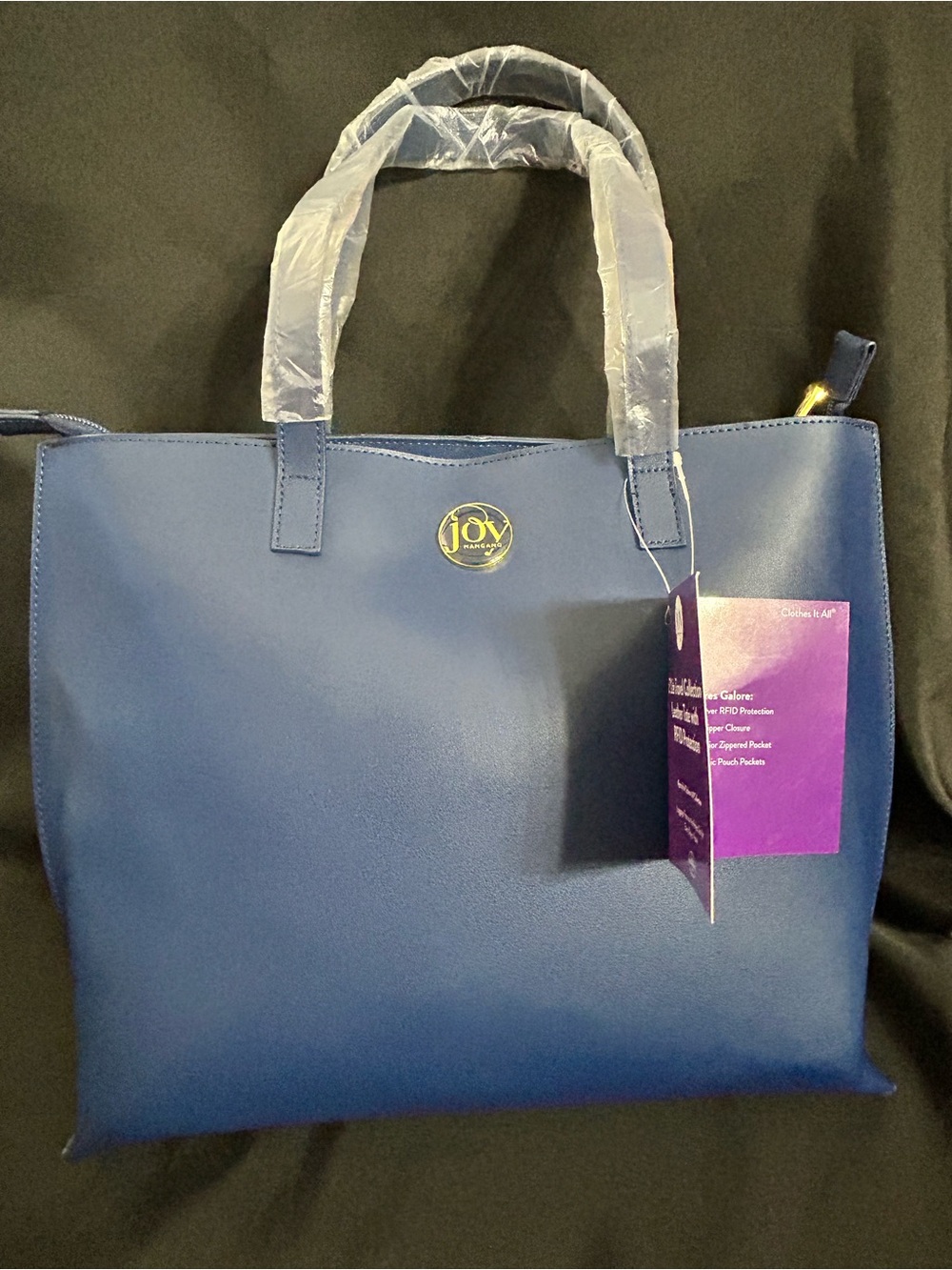 Joy Mangano Leather Structured RFID Navy Blue Tote Bag Women’s Tote NWT